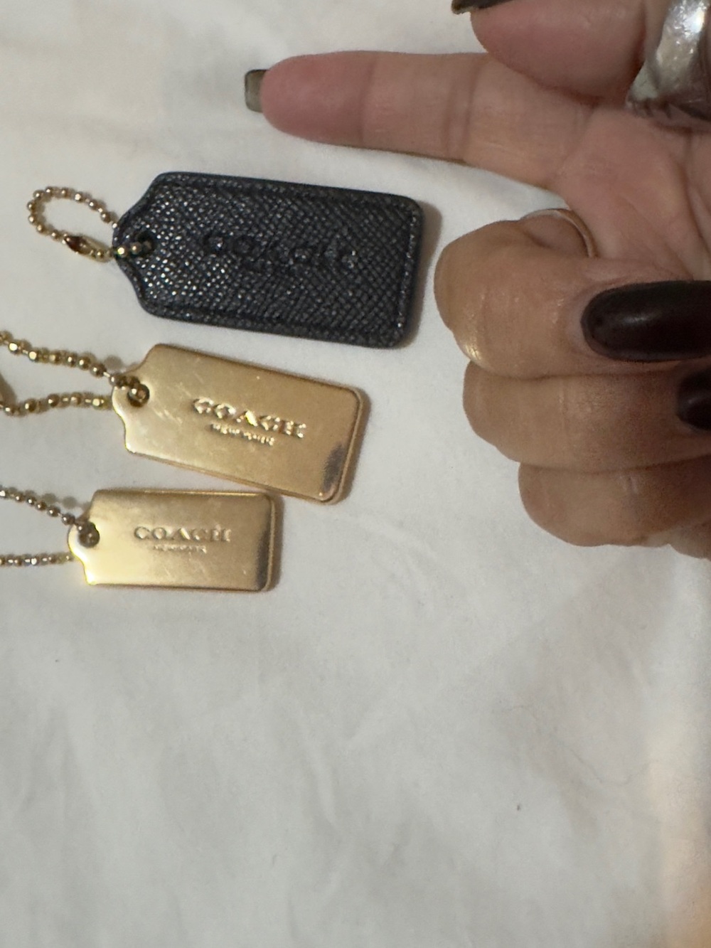 Coach Black Leather and Gold-Tone Logo Tag Keychain Set